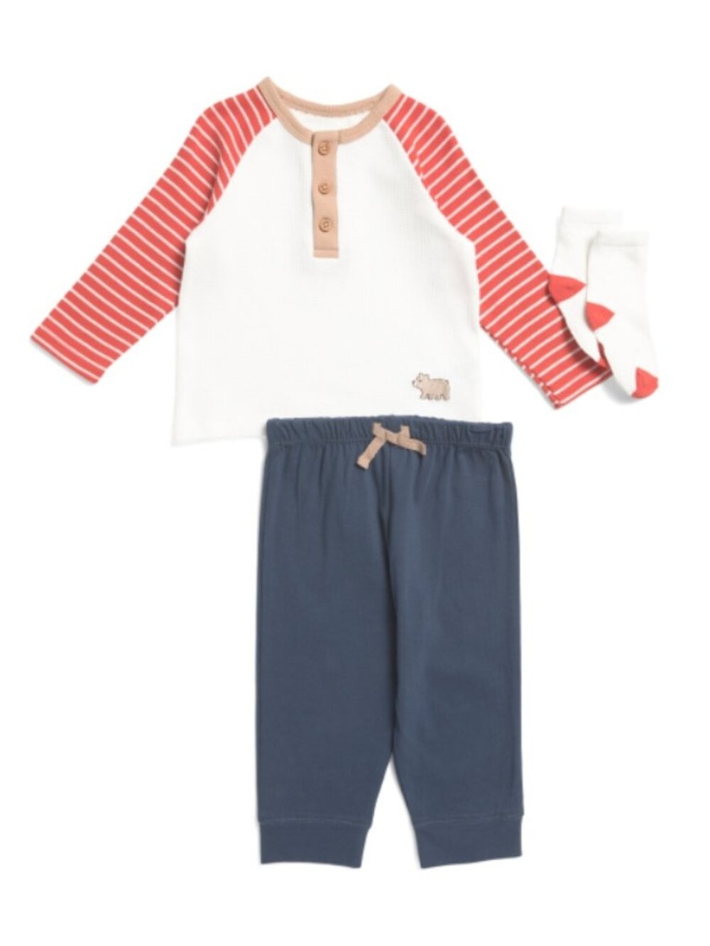 NWT LITTLE ME Newborn Boys 3pc Bear Icon Top and Joggers Set with Socks